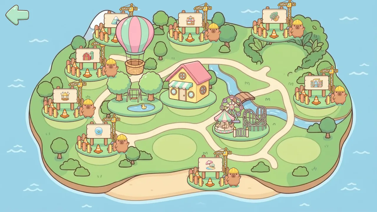 El mapa de la isla, con la casa, el parque y varios lugares en obras