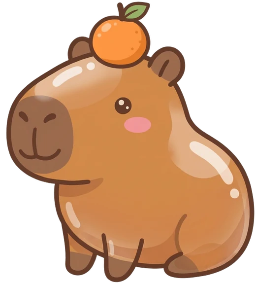 Mimi, la capibara de gominola con una mandarina en la cabeza